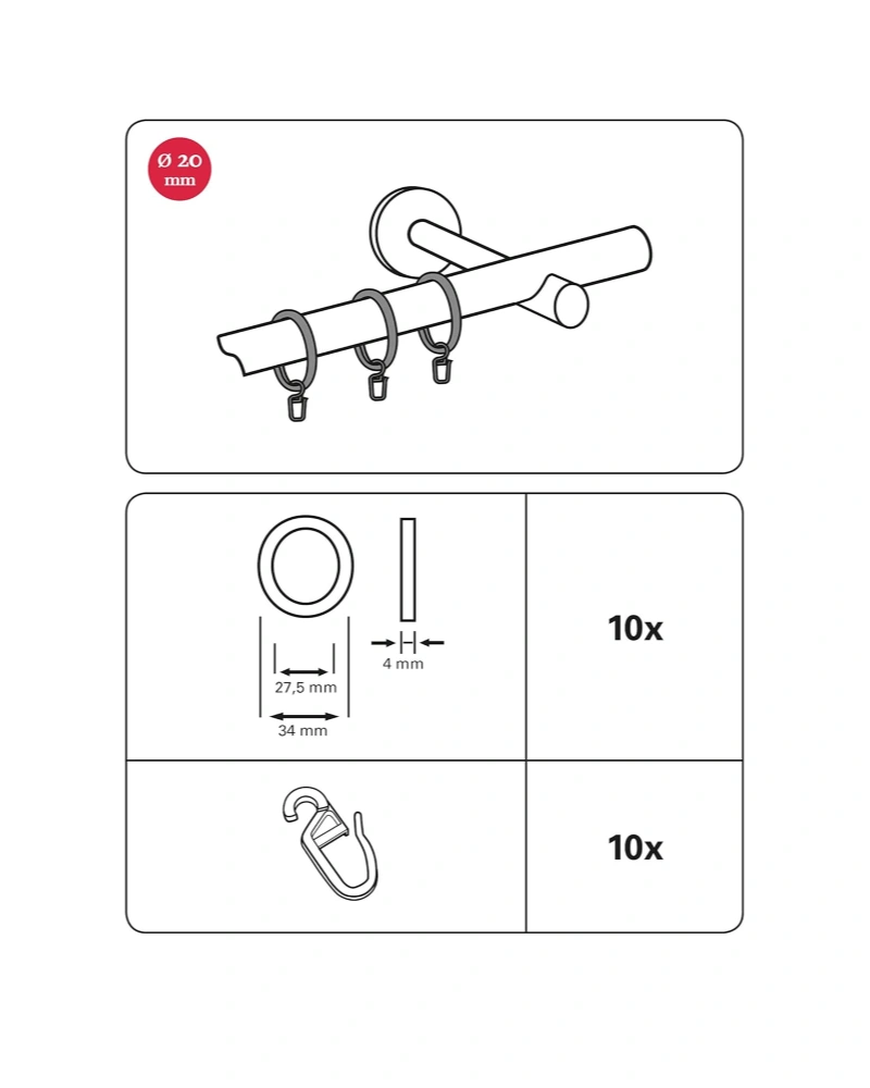 Kolutovi za karniše s kliznim umecima, promjera 20 mm, crna matirana - Slika 3