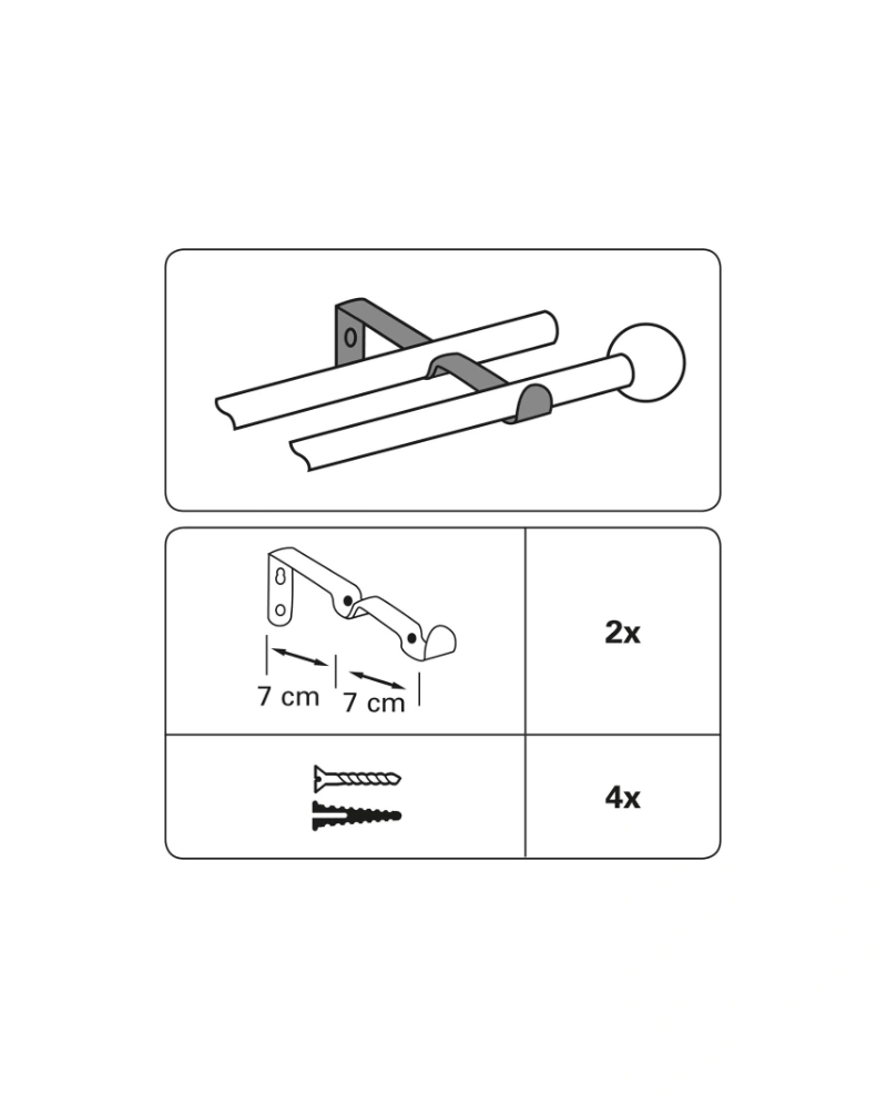 Nosač za karnišu, dvostruki, promjera 16 mm, crna - Slika 3