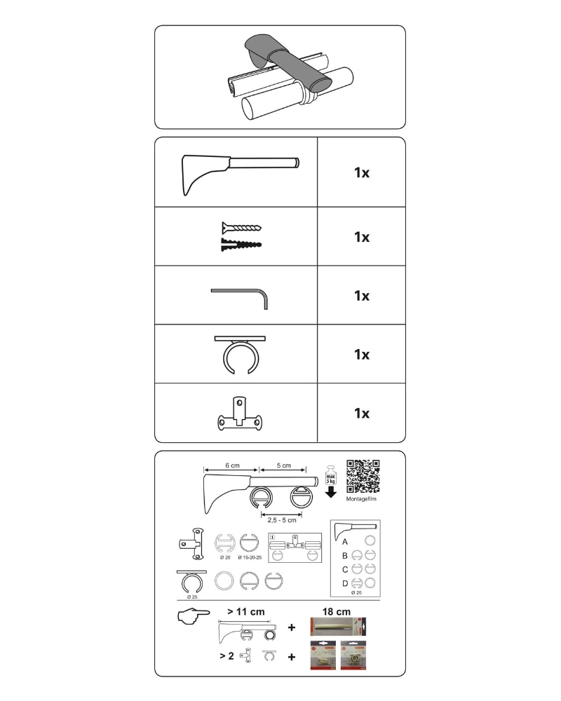 Univerzalni nosač za karnišu, promjera 16 mm, crna - Slika 2